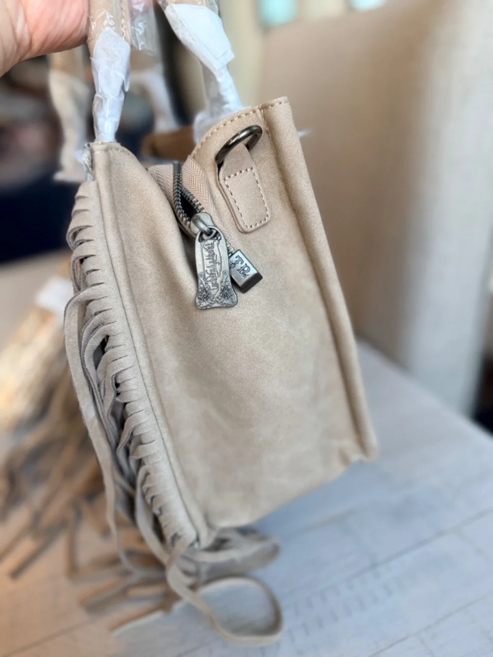 Trinity Ranch Hair On Cowhide Tote/Crossbody Khaki